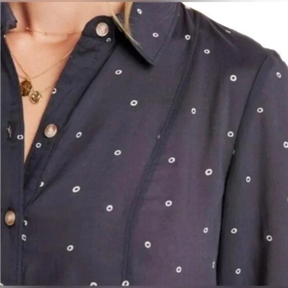 Maeve Anthropologie Monika Polka dots Navy Dots Tunic Top